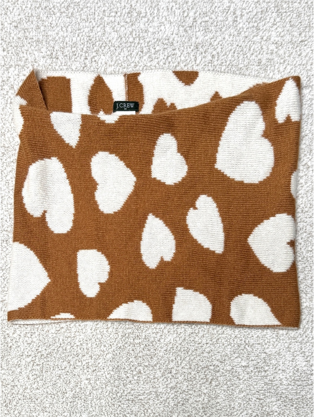 J.Crew Brown Cream Heart Print Infinity Scarf Wool Rabbit Hair Blend